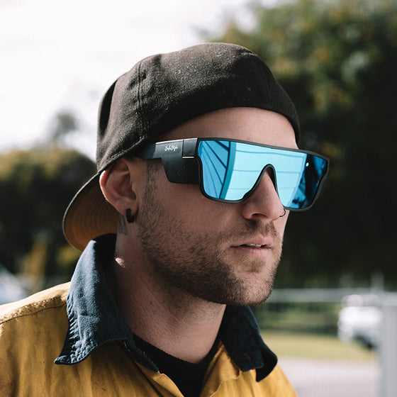 Primes Matte Black Frame Reflectors Blue Lens Safety Glasses