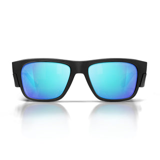 Fusions Matte Black Frame Mirrors Blue Polarized Lens Safety Glasses
