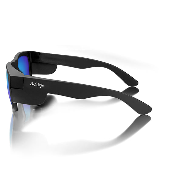 Fusions Matte Black Frame Mirrors Blue Polarized Lens Safety Glasses