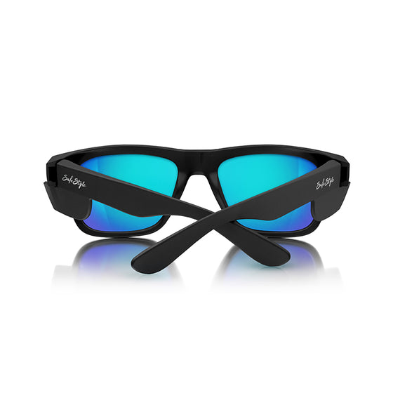 Fusions Matte Black Frame Mirrors Blue Polarized Lens Safety Glasses