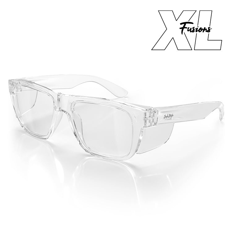 Fusions XL Clear Frame Clear Lens Safety Glasses – SafeStyle