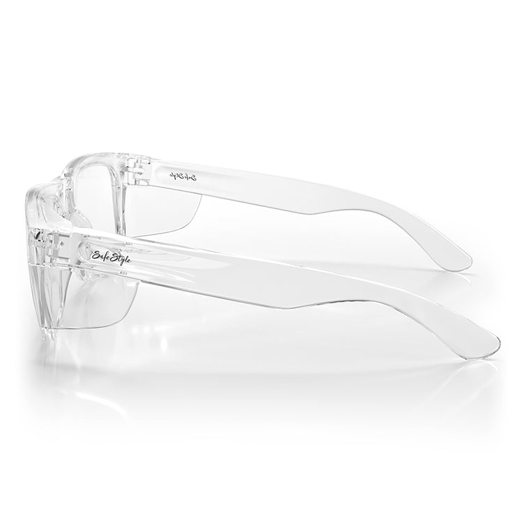Fusions XL Clear Frame Clear Lens Safety Glasses – SafeStyle